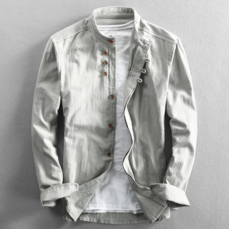 Kenji Grandad-Collar Linen Shirt