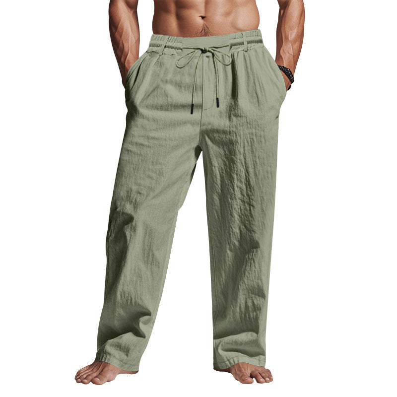 Linen Drawstring Trousers — Full Length