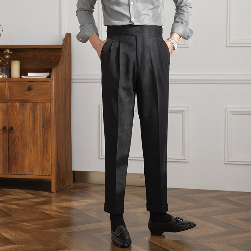 Moneglia Ribbed Straight Fit Pleated Trousers