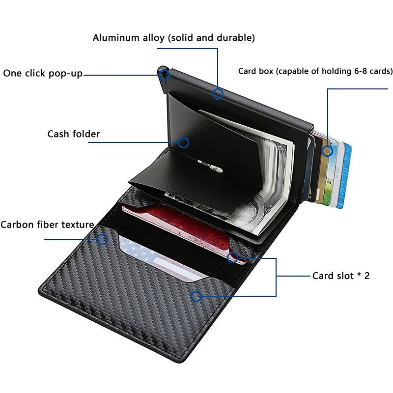 Fayymont Carbon Fiber & Aluminum RFID Wallet – Slim Pop-Up Design