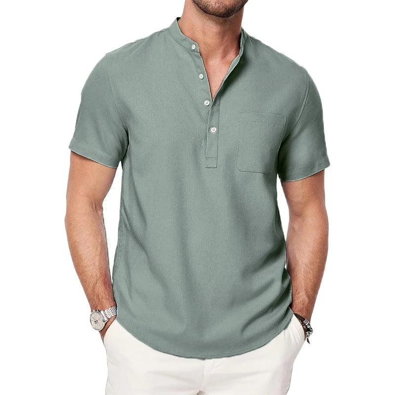 Shoreline Henley | Men's Lightweight Cotton Beach Shirt with Pocket