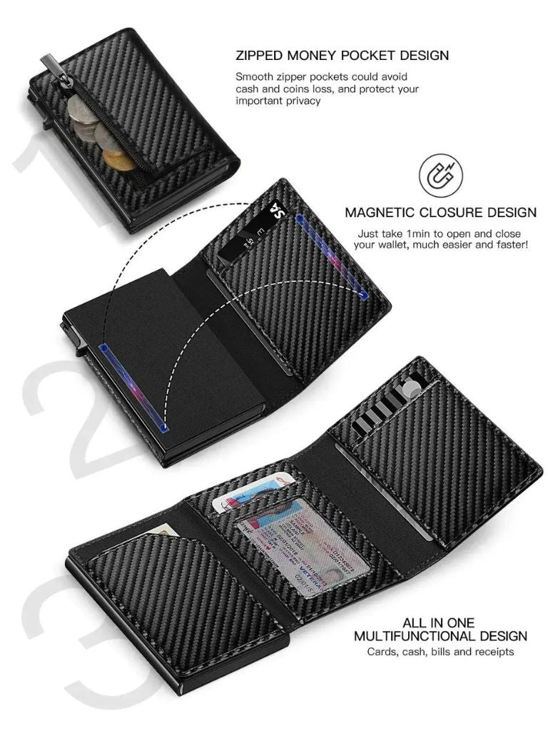 Carbon Fiber Wallet with Air Tag Holder RFID Blocking - Fayymont Co