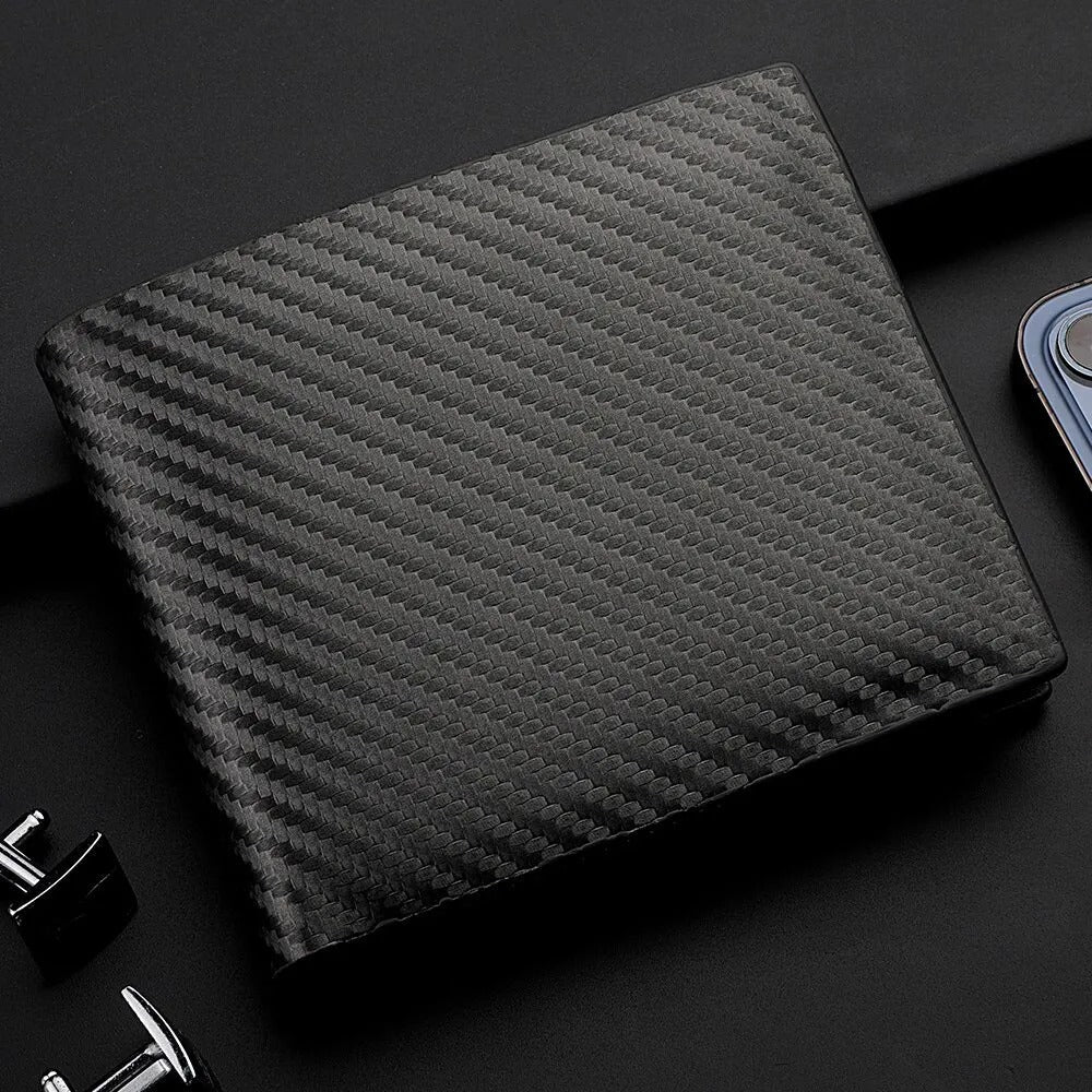 Men's Compact Carbon Fiber Wallet with Integrated Zipper and Card Holder