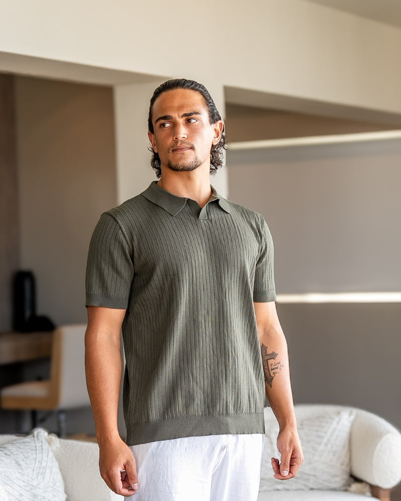 Ribbed Knit Polo – Fine Merino