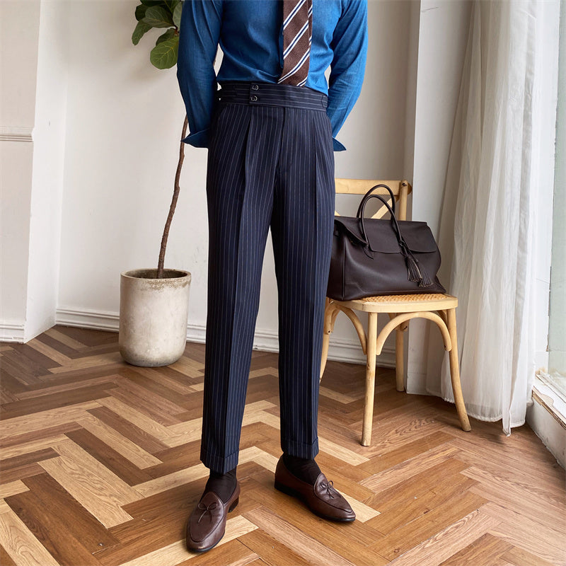 London Pleated Pinstripe Trousers