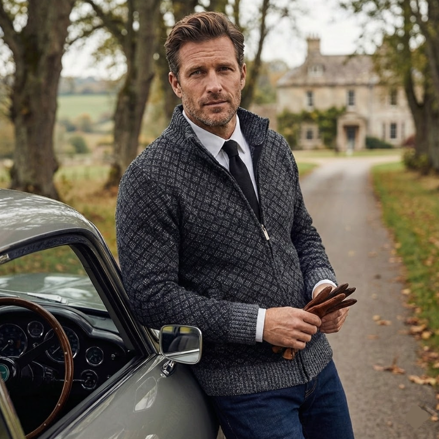 Damon | Men's Full-Zip Patterned Sweater Jacket