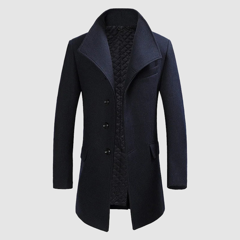 Men’s Merino Wool Blend Overcoat with High Collar