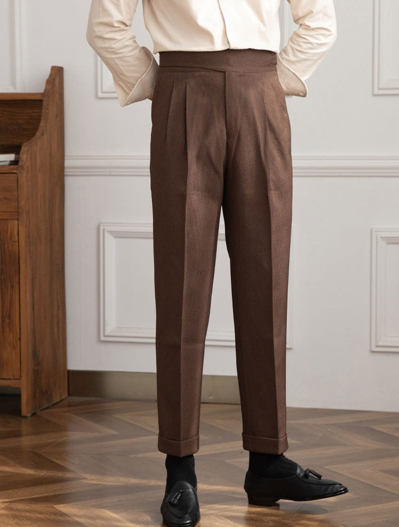 Moneglia Ribbed Straight Fit Pleated Trousers