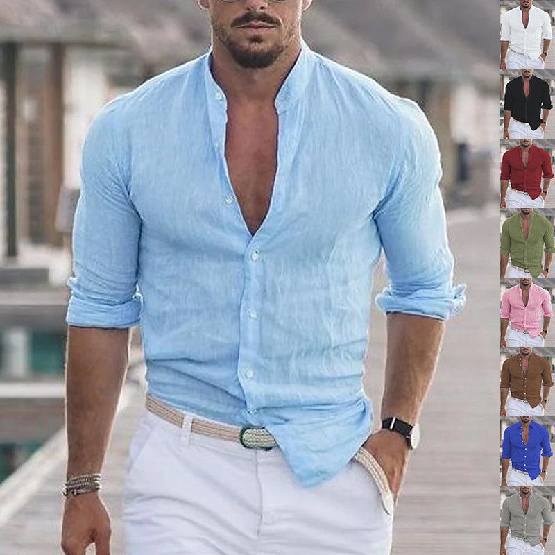 Men's Casual Shirt Long Sleeve Solid Color
