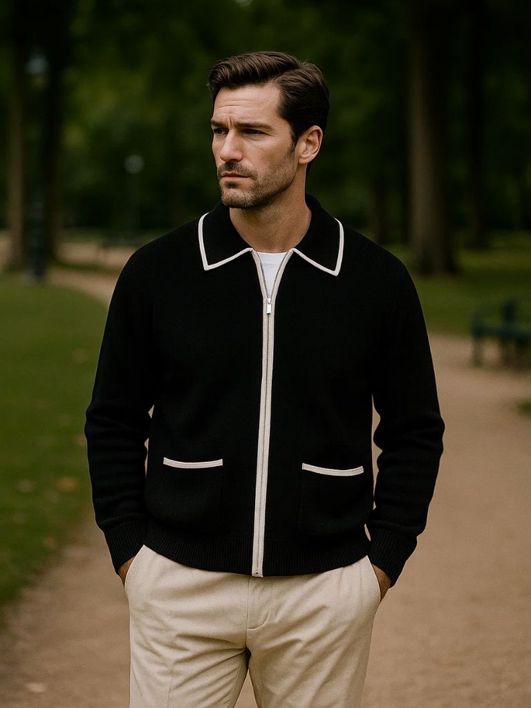 Black Riviera Retro Contrast Knit Cardigan