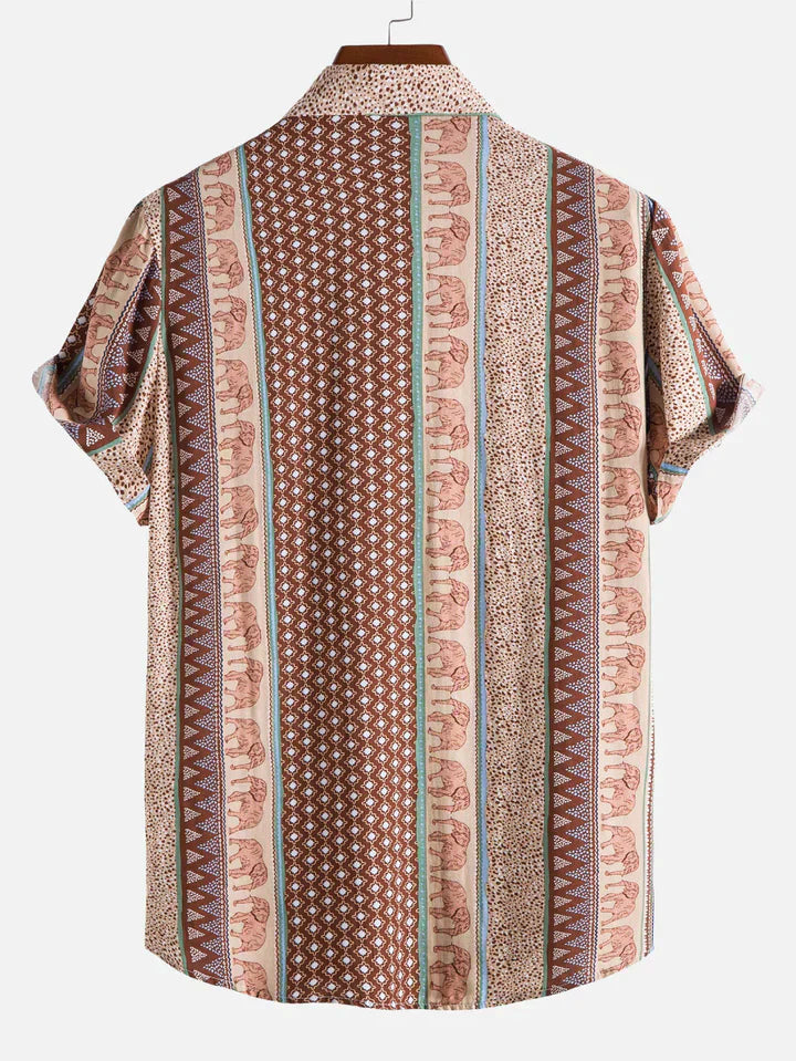 Geometric Elephant Print Collar Shirt for Men
