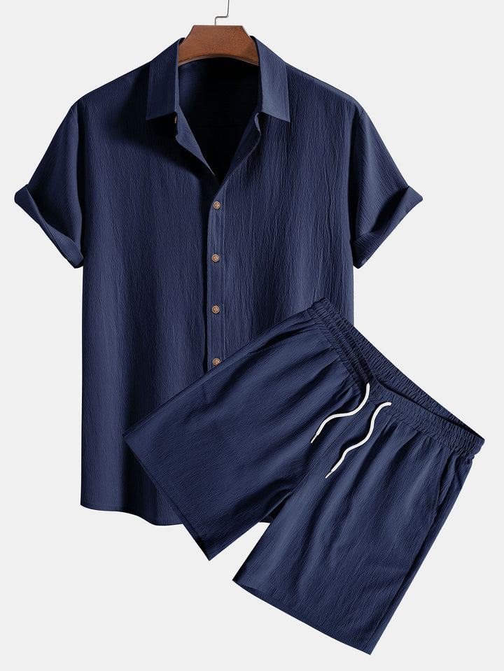 Men’s Button Polo and Tie Shorts Set