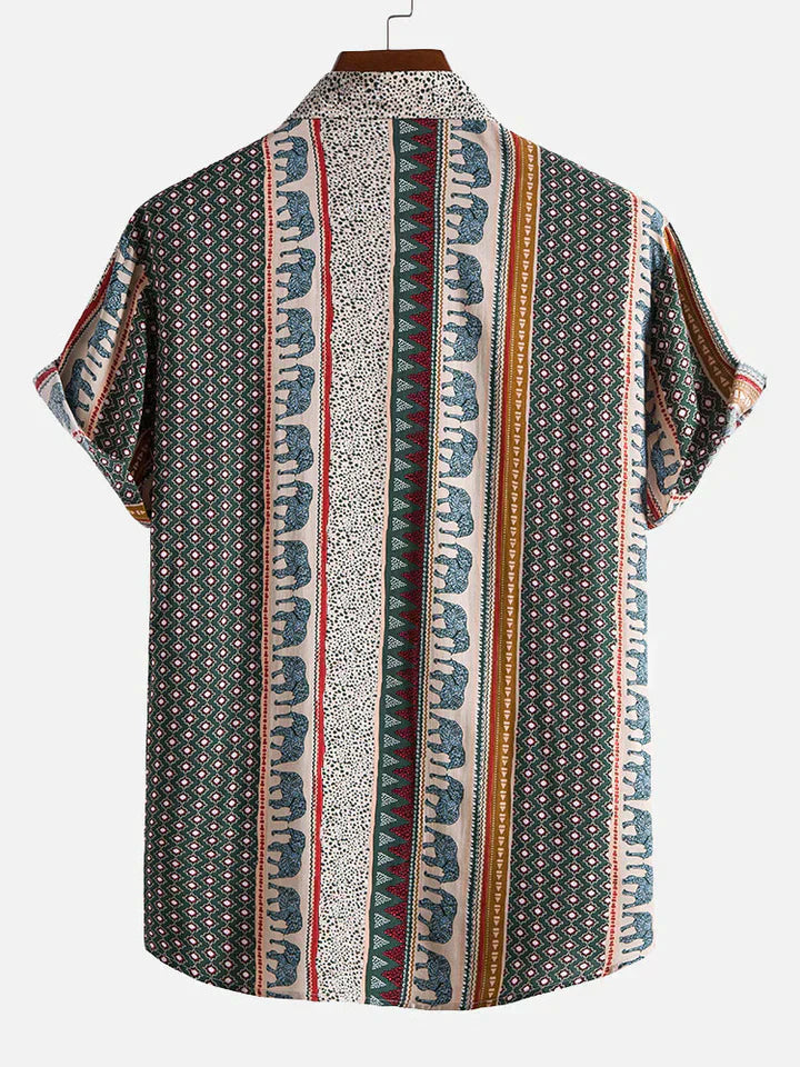 Geometric Elephant Print Collar Shirt for Men