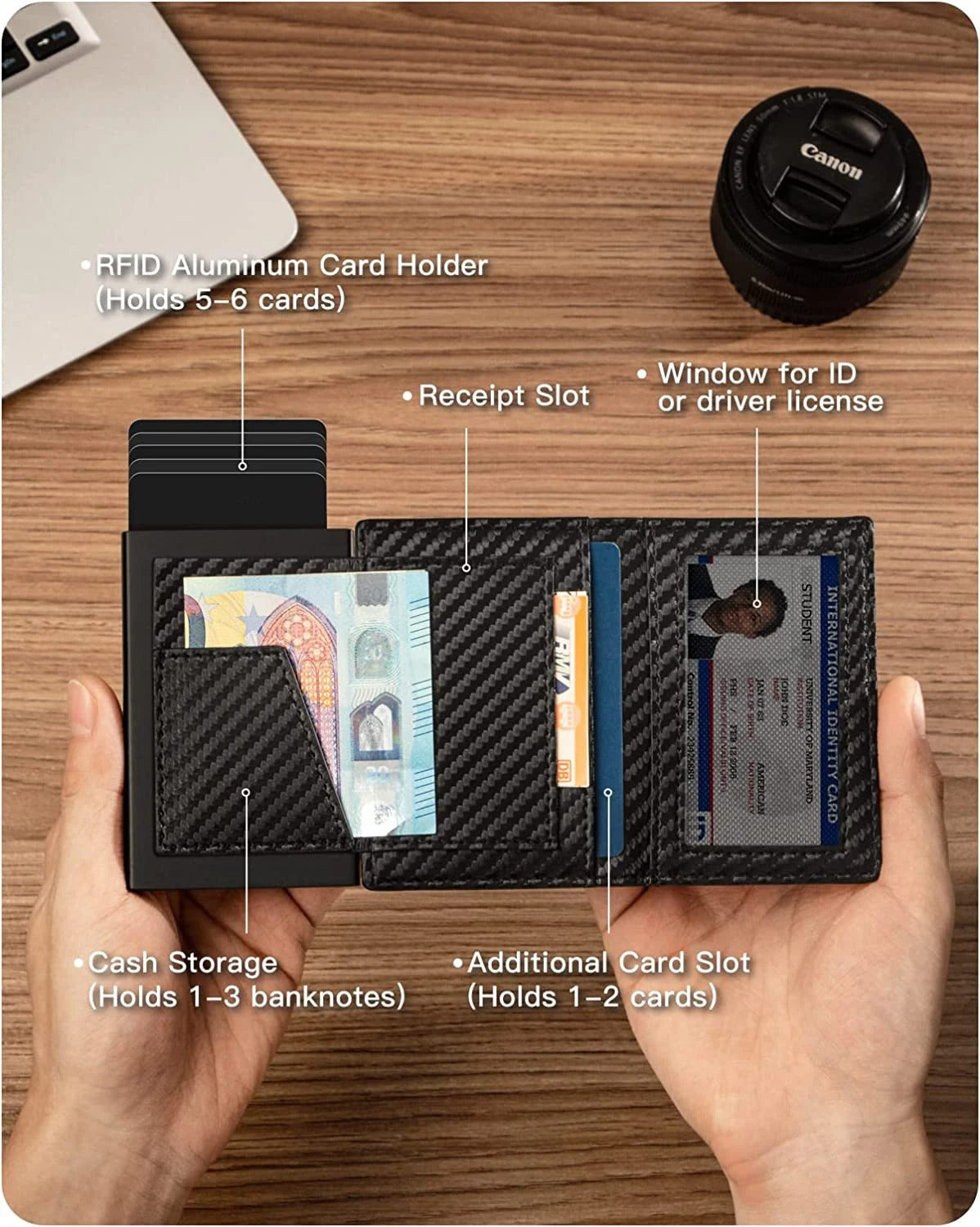 Smart Carbon RFID Wallet with Automatic Pop-Up Card Storage