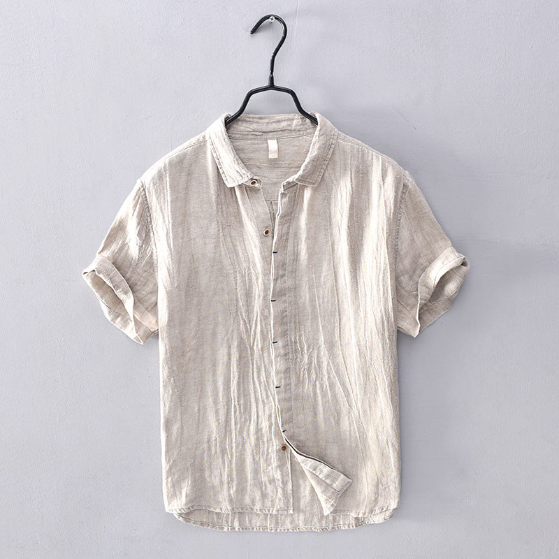 Short-Sleeve Linen Shirt — Open Weave