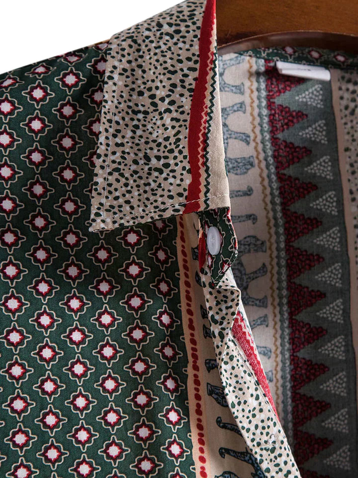 Geometric Elephant Print Collar Shirt for Men