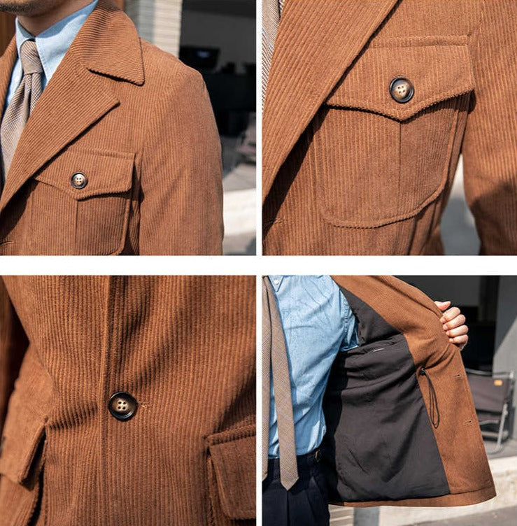 Oslo Corduroy Waisted Safari Jacket Lapel