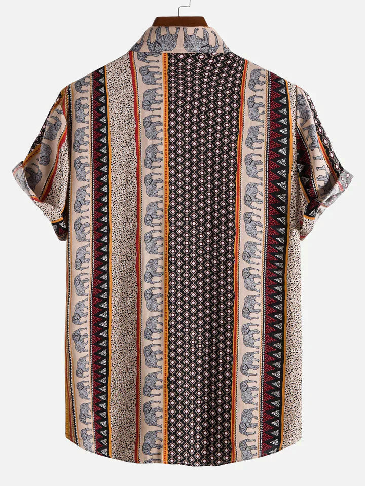 Geometric Elephant Print Collar Shirt for Men
