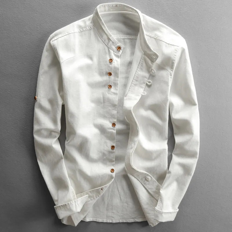 Kenji Grandad-Collar Linen Shirt