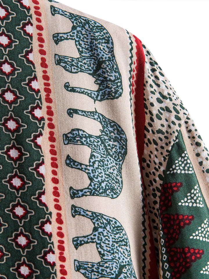 Geometric Elephant Print Collar Shirt for Men