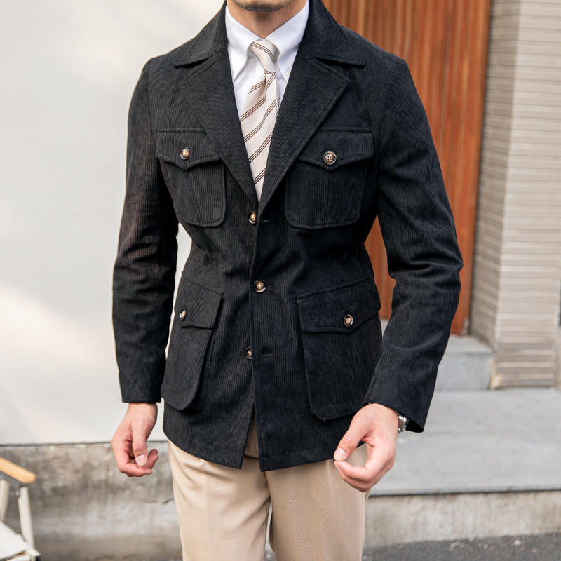 Oslo Corduroy Waisted Safari Jacket Lapel