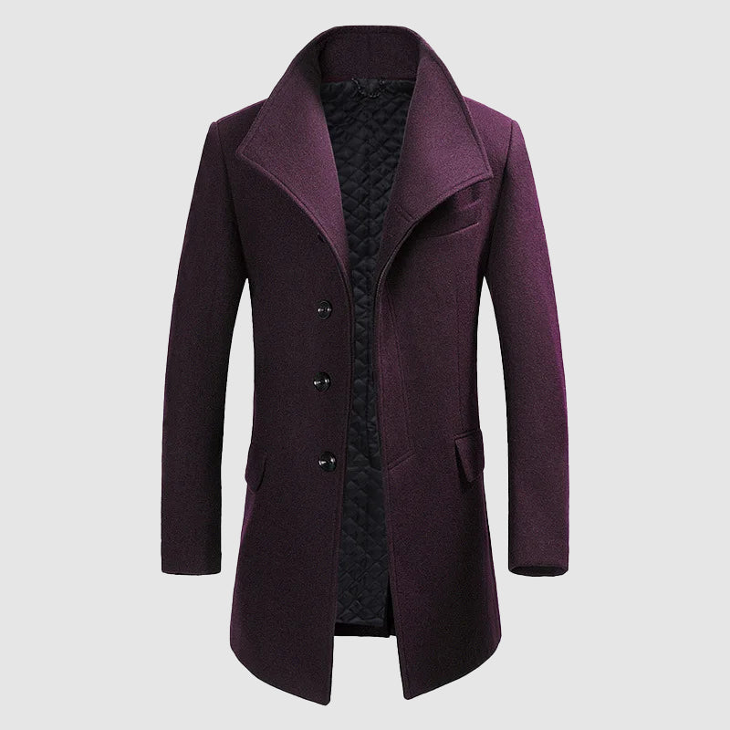 Men’s Merino Wool Blend Overcoat with High Collar