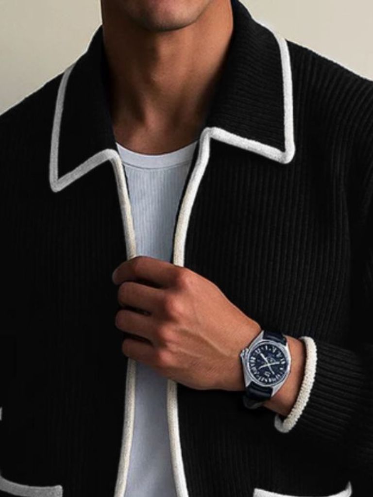 Black Riviera Retro Contrast Knit Cardigan