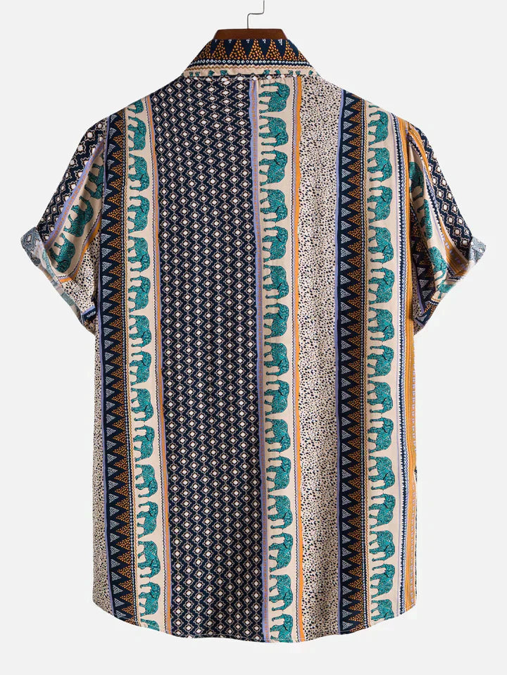 Geometric Elephant Print Collar Shirt for Men