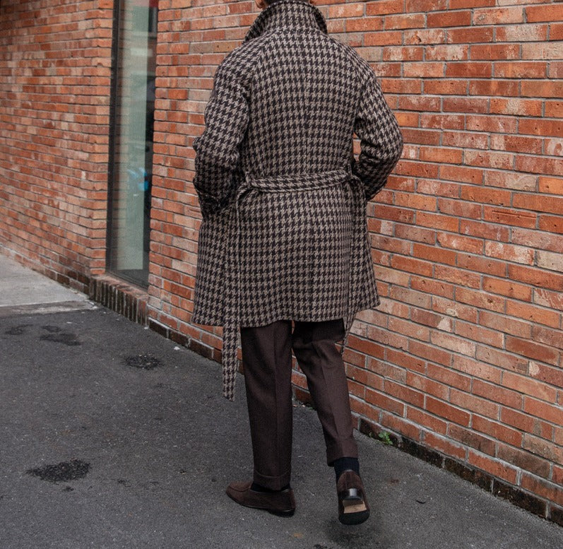 Houndstooth Edinburgh Belted Wool-Blend Coat