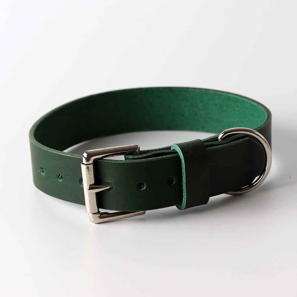 Green Leather Dog Collar / Italian Leather / by Kaseta