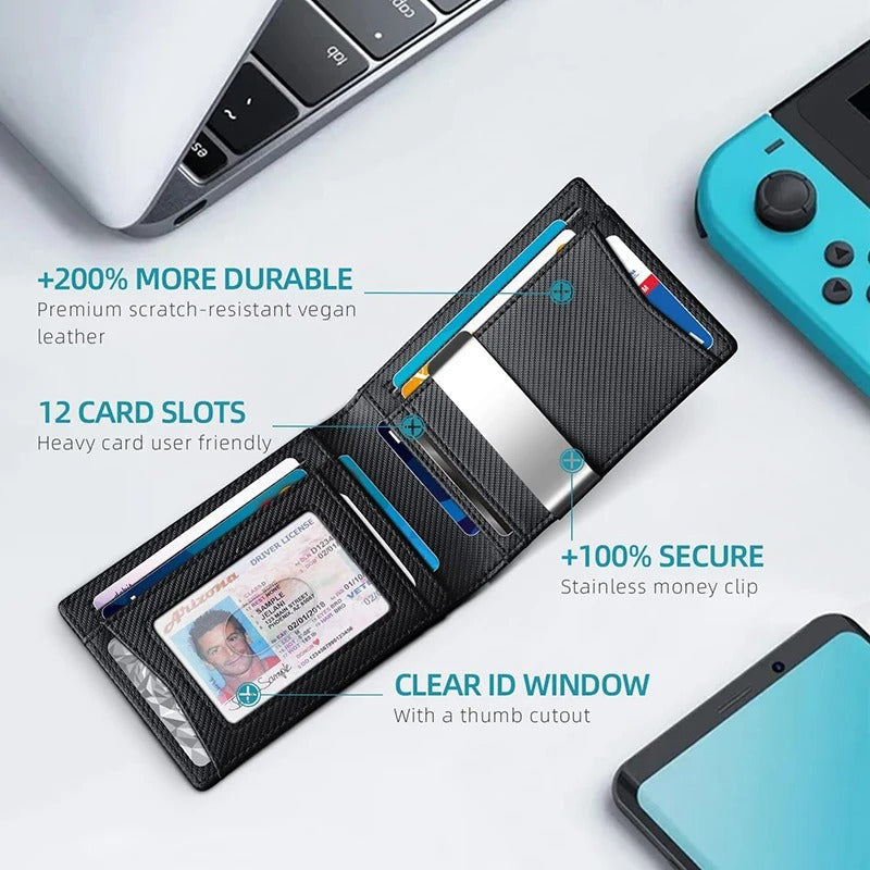 Luxury Men's Carbon Fiber RFID Wallet - Slim, Small, and Stylish Cash Holder
