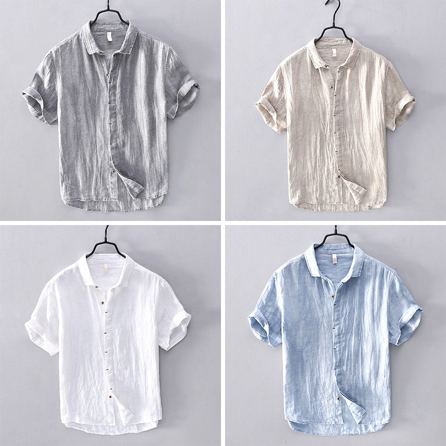 Short-Sleeve Linen Shirt — Open Weave